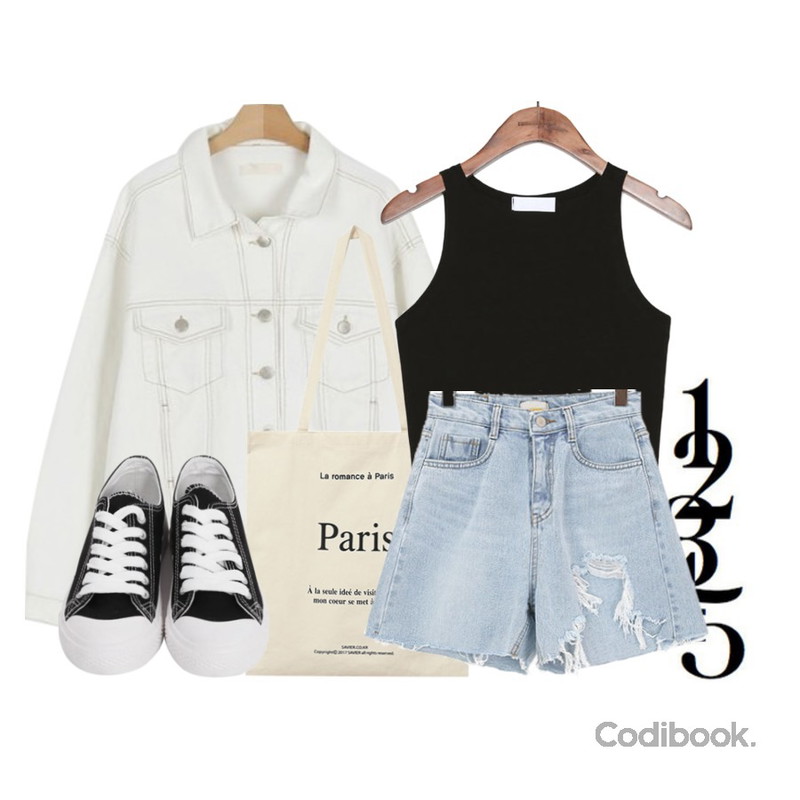 12345,somedayif coucourtney denim jacket (2colors),MIXXMIX Paris Lettering Eco-bag등을 매치한 코디