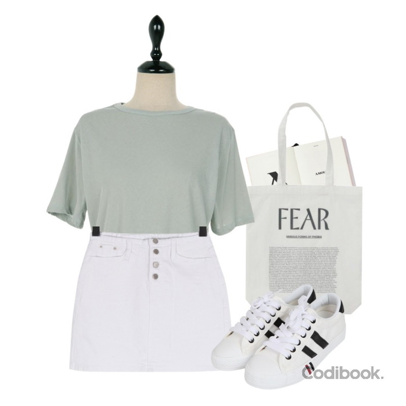A BOOK,From Beginning Fear typing eco bag_H (size : one),UPTOWN HOLIC 마가렛 t (*10color)등을 매치한 코디