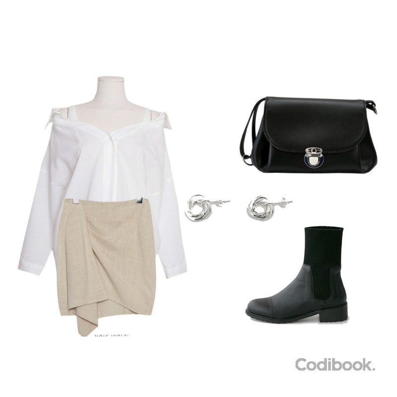 BANHARU ankle golgi walker,MASHYELLOW 드로잉 카라 오프숄더 셔츠 [하객/블라우스/러블리],common unique [SKIRT] LINEN RUFFLE H LINE MINI SKIRTWITH CELEBRITY _  아이유 착용등을 매치한 코디
