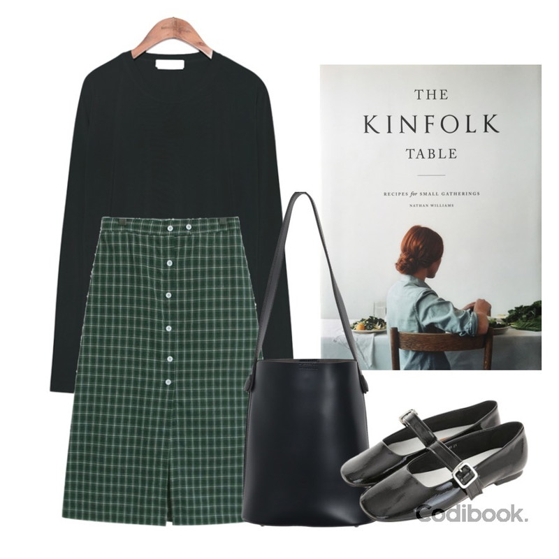 kinfolk table,TODAY ME 웰라 스커트,common unique [TOP] 8 COLOR SLENDER MODAL T등을 매치한 코디