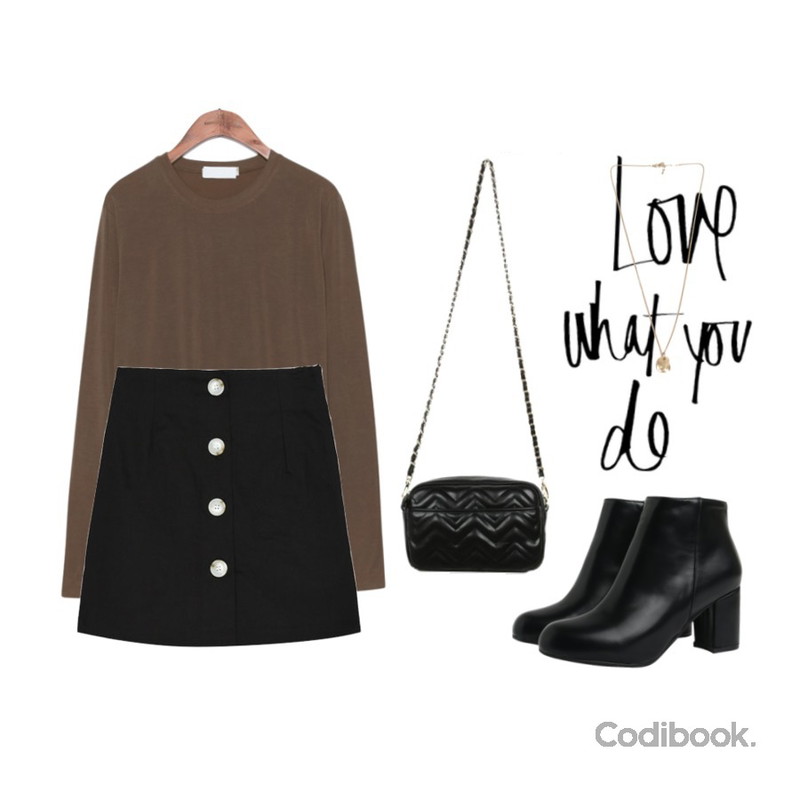 insta@thewriting,MIXXMIX Peanut Button Skirt Pants,common unique [TOP] 8 COLOR SLENDER MODAL T등을 매치한 코디