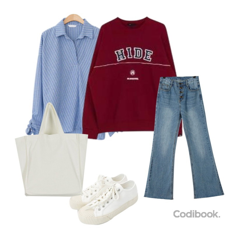MIXXMIX Old Skool Sweat Shirt,daily monday Button line boots cut denim,ENVYLOOK [22XX]마이네임블라우스등을 매치한 코디
