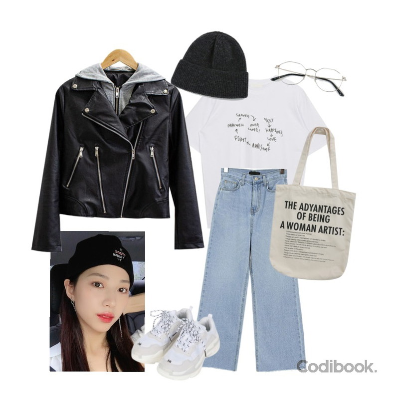 ROCOSIX 아피 데님 팬츠,MIXXMIX Dandy Top,ㅎ등을 매치한 코디