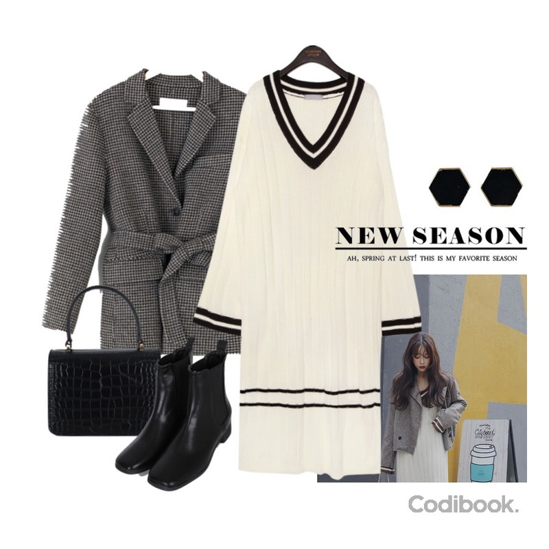 common unique [OPS] FROM V NECK LONG KNIT OPS,BANHARU hound check jacket,itssong 데니JK등을 매치한 코디
