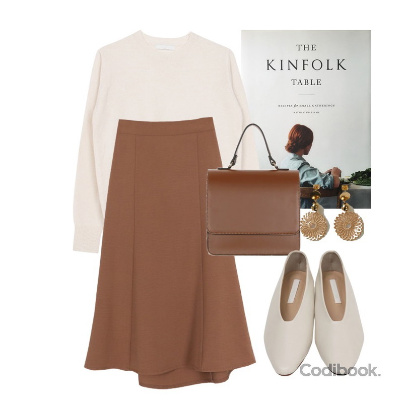 kinfolk table,biznshoe Autumn round knit (6colors),AWAB 바디절개롱스커트등을 매치한 코디