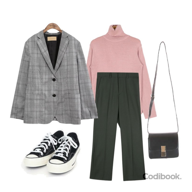 common unique [OUTER] 2 TYPE BOBO TAILORED JACKET,openthedoor standard-fit formal slacks (3 color) - UNISEX,AIN island polar T등을 매치한 코디