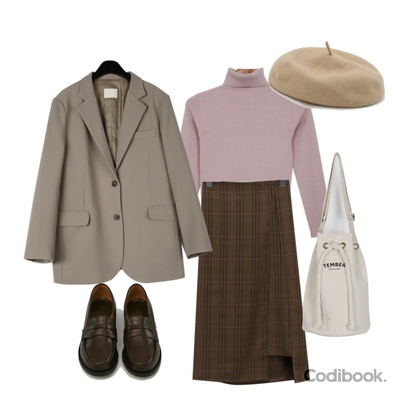 Zemma World Many-터틀이너니트[size:44~날씬66 / 6color],daily monday Mannish single jacket,From Beginning Window check midi skirt_K (size : free)등을 매치한 코디