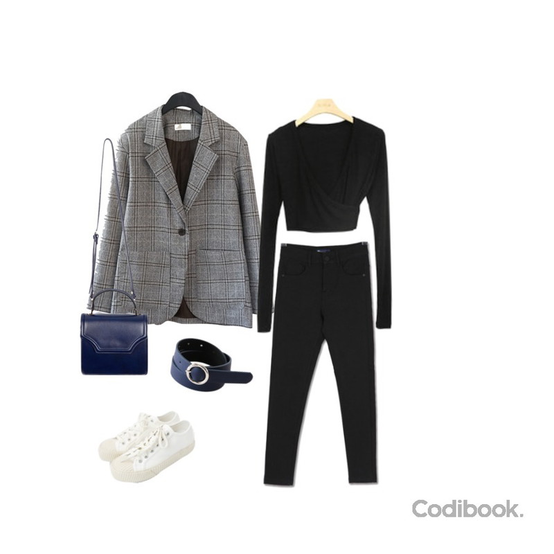 AFTERMONDAY tartan check set - jacket,BLINGIT 랩스타일슬림긴팔티셔츠,BULLANG GIRL 나의스판P등을 매치한 코디