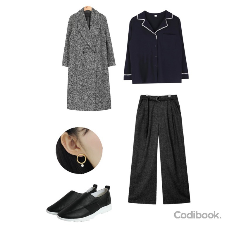 AIN D-belt loose fit maxi slacks (2 colors),MIXXMIX 앤티 카라 블라우스,Monobabie [RK1398] 커쥬3cm등을 매치한 코디