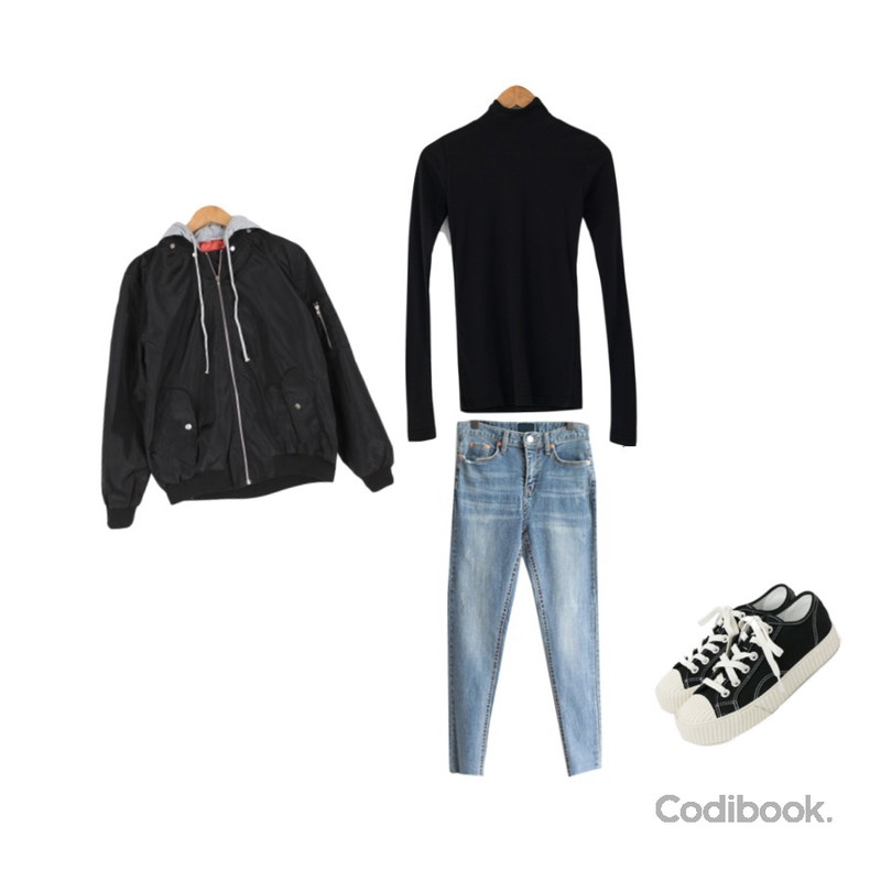 daily monday Simple every day sneakers,JCOMMA 니쥬 데님 스키니,BULLANG GIRL 레이어드항공JP등을 매치한 코디