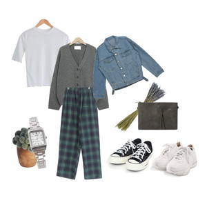 데일리,가디건,깔끔,체크,베이직,OOTD 코디
