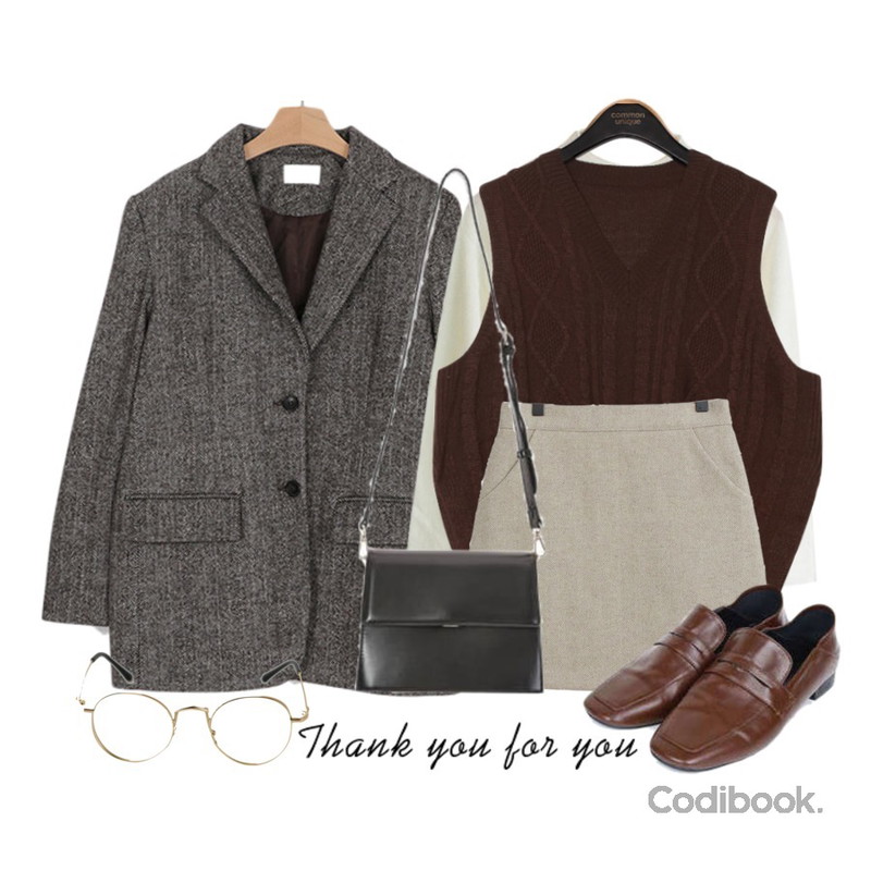 MASHYELLOW [기획특가] 헤리 골지 하프넥 니트 (7colors),common unique [OUTER] 6 COLOR TWIST SLIT KNIT VEST,somedayif herringbone formal jacket (2colors)등을 매치한 코디