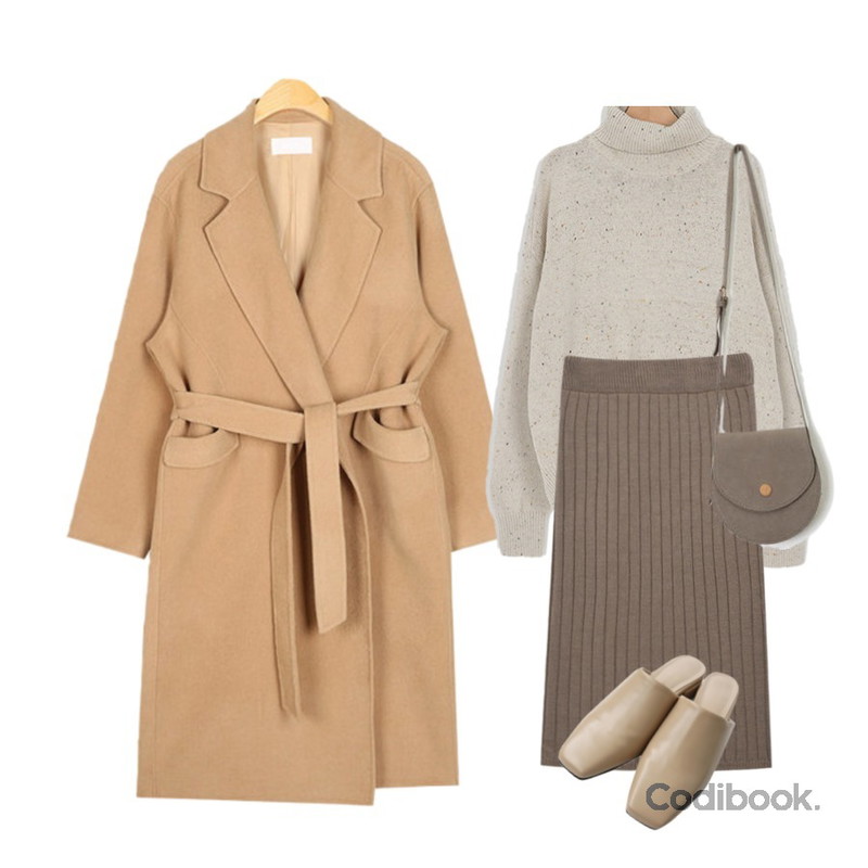 AIN refined handmade coat (wool90%),somedayif mily pola knit (4colors),MIXXMIX Sage Kint Skirt등을 매치한 코디