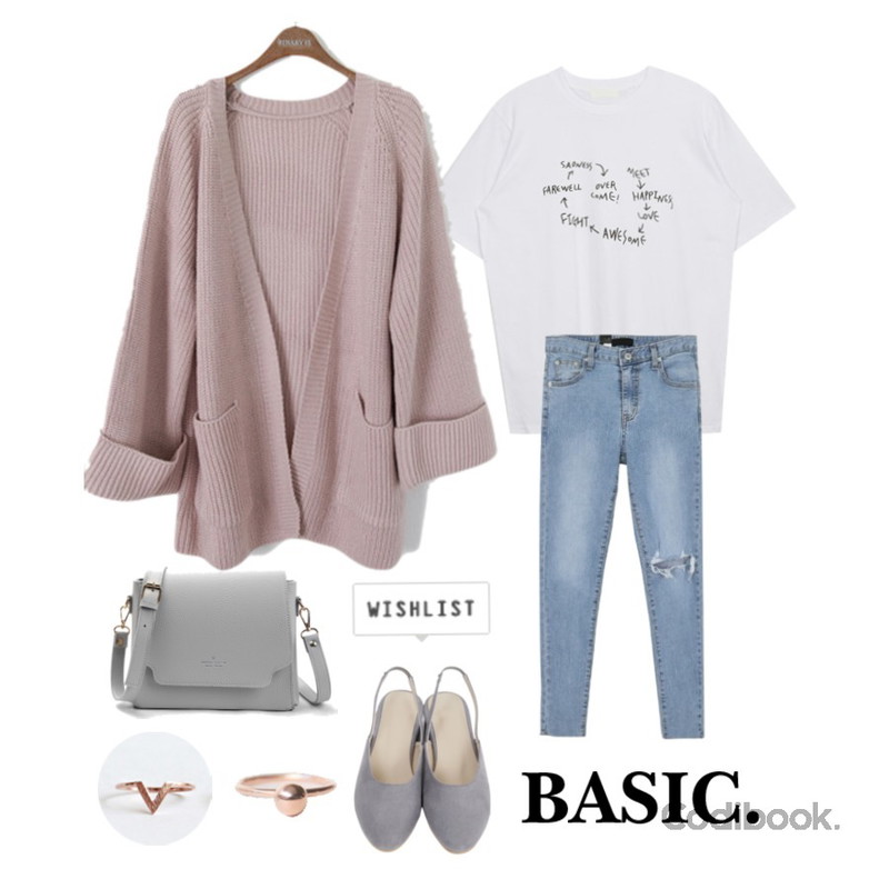 AWAB 슈라데미지스키니,MIXXMIX Dandy Top,binary01 루즈핏 애니 니트가디건등을 매치한 코디