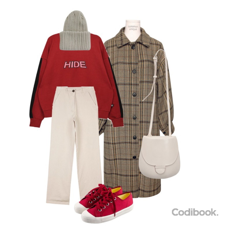 AIN french shape long pants (s, m),MIXXMIX HIDE Logo Sweat Shirt Pants Set,common unique [OUTER] HOUND CHECK SINGLE WOOL COAT등을 매치한 코디