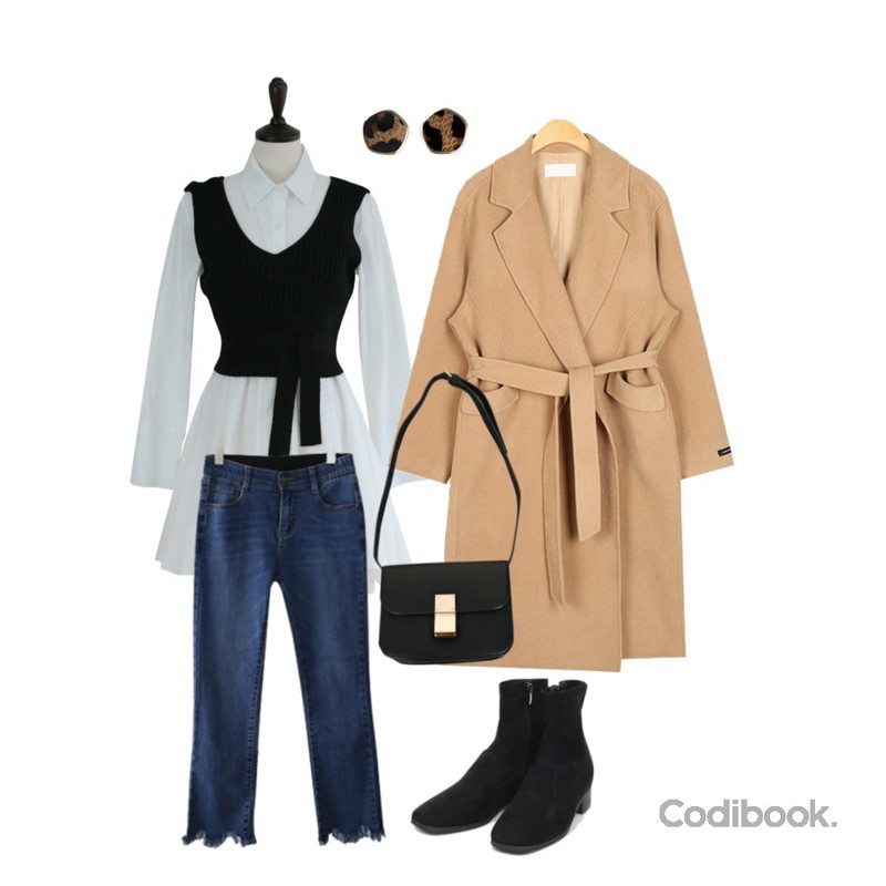 ENVYLOOK [22XX]탄탄프린징부츠컷,SUNSHINE WITH ME [S]퓨리-set,AIN refined handmade coat (wool90%)등을 매치한 코디