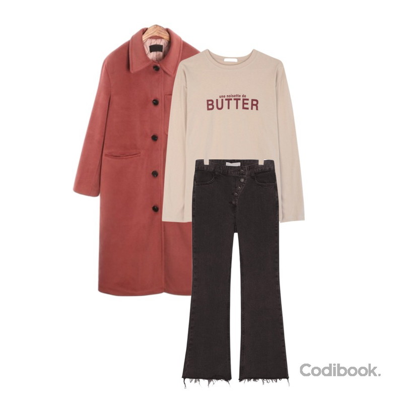 ROCOSIX butter single CT,GIRLS RULE 데일리 버터 티셔츠 (t5114),common unique [BOTTOM] UNIQUE BUTTON DENIM PANTS등을 매치한 코디