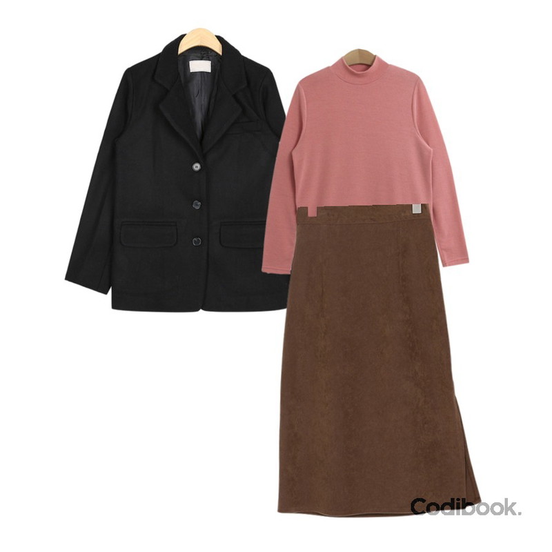 TODAY ME [던지기]코인 반폴라 티,somedayif thin corduroy slit skirt (4colors),AIN crown wool jacket등을 매치한 코디