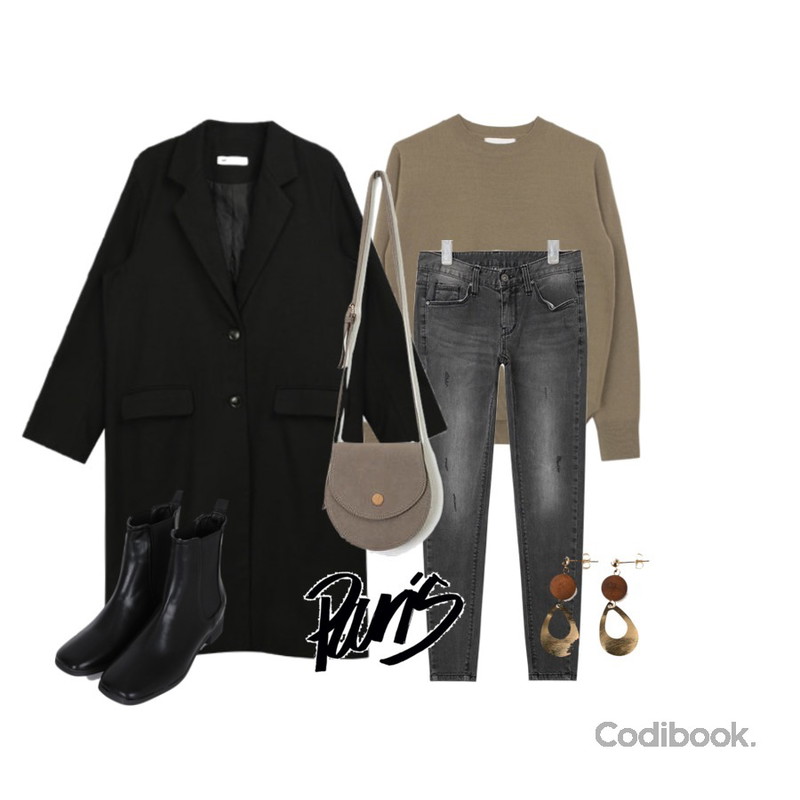 biznshoe Autumn round knit (6colors),AIN sale bottom 2,MIXXMIX Mason Standard Long Coat등을 매치한 코디