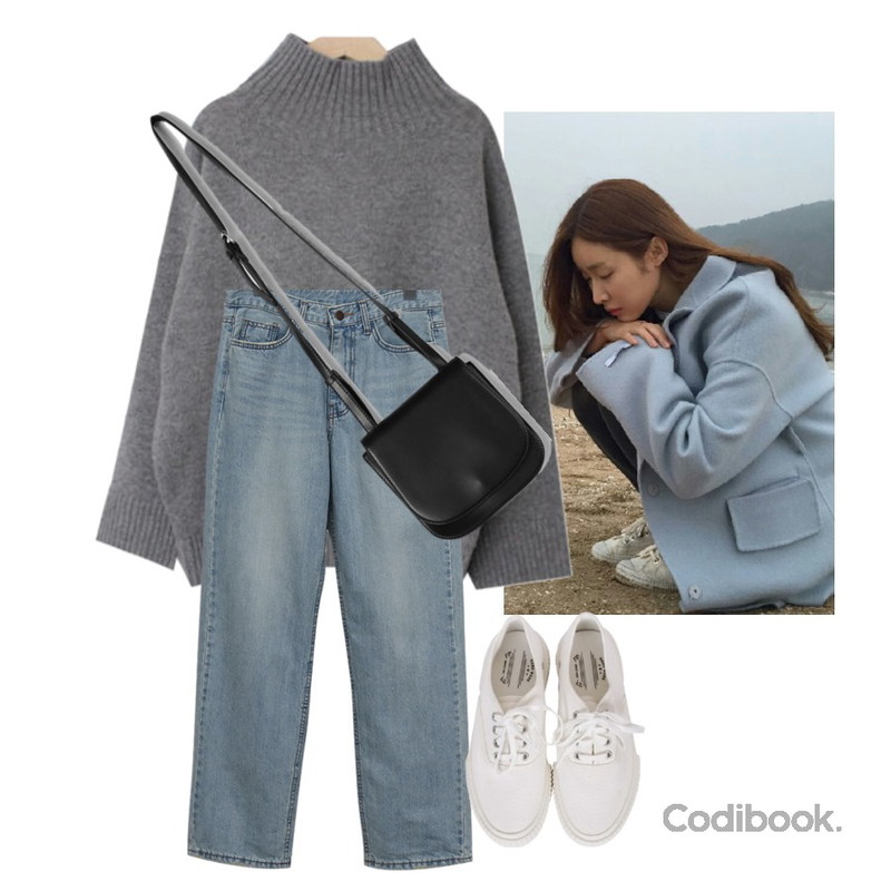 From Beginning Vintage damage straight denim_M (size : S,M,L),Zemma World Melody-울터틀니트(울80%),ㅇㅇ등을 매치한 코디