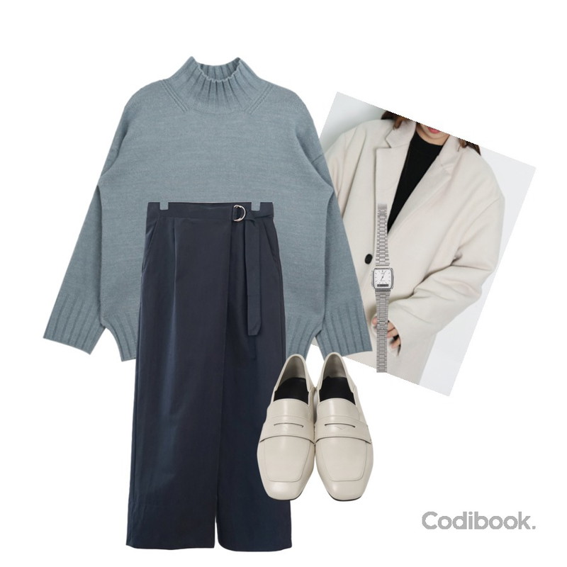 MIXXMIX Half High-neck Soft Knit Top,AFTERMONDAY belt crop cotton pants (3colors),ㅇㅇ등을 매치한 코디
