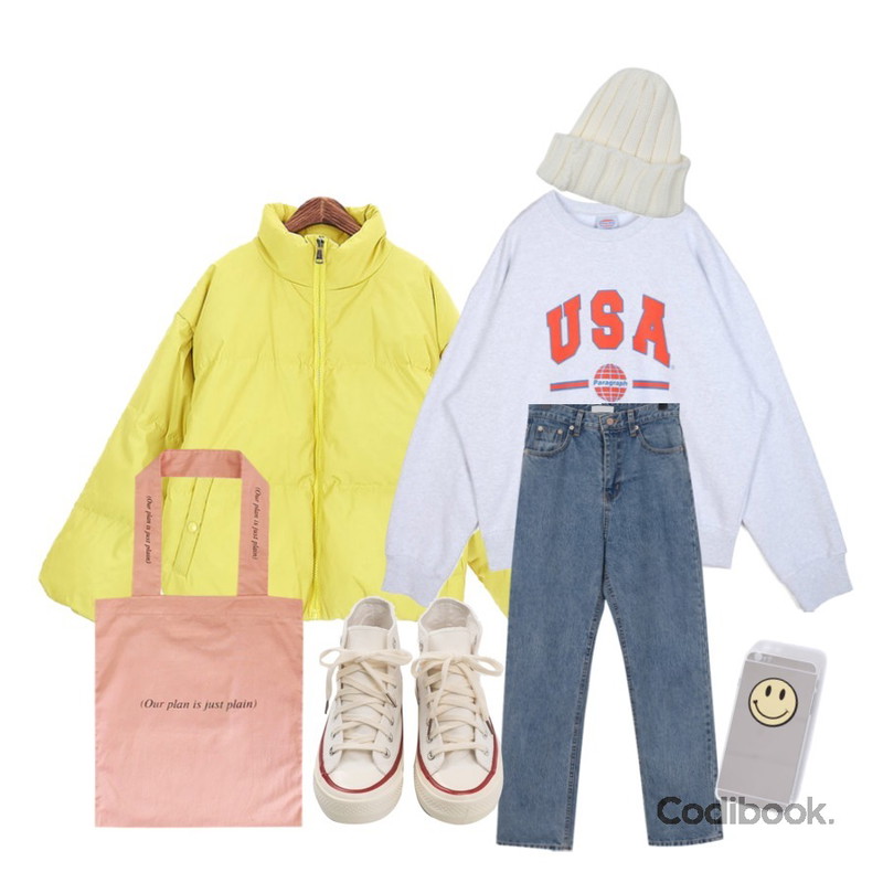From Beginning Miranda straight denim_M (size : S,M,L),openthedoor paragraph USA MTM (3 color) - UNISEX,ROCOSIX 컬러풀 숏 패딩등을 매치한 코디