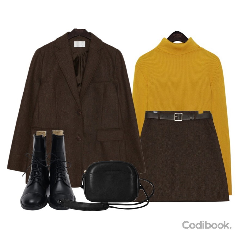 common unique 6 COLOR SUCH GOLGI TURTLE NECK KNIT,common unique MOST WOOL 40% 2 PIECE BELT SET,common unique MOST WOOL 40% 2 PIECE BELT SET등을 매치한 코디