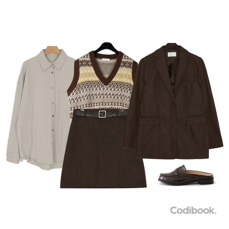 daily monday Jacquard wool knit vest,common unique MOST WOOL 40% 2 PIECE BELT SET,somedayif chung shirt (3colors)등을 매치한 코디
