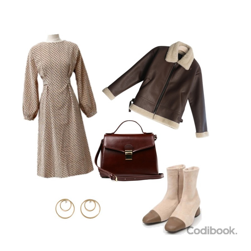 AIN corduroy ankle boots (225-250),ENVYLOOK 미니하트원피스,GIRLS RULE 배드 윈터 레더 무스탕 (jk793)등을 매치한 코디