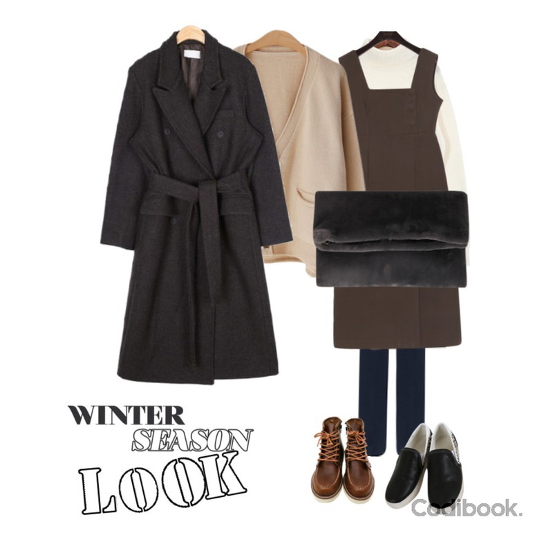 common unique FLAT BUTTON SLIT OVERALL LONG OPS,ROCOSIX 웜하트 스타킹,ROCOSIX 글램 울 니트등을 매치한 코디