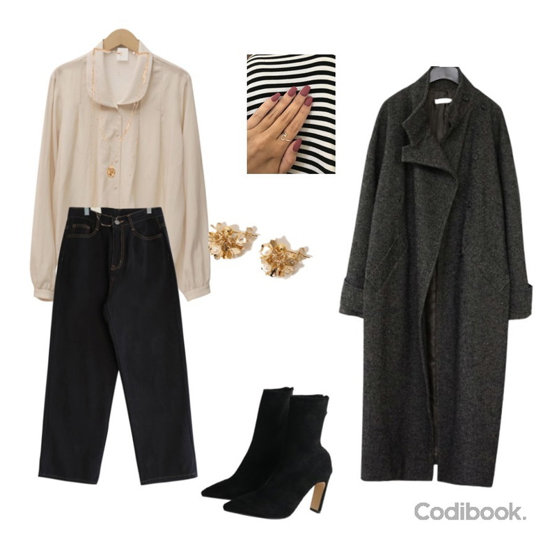 Monobabie [RB2756] 레오뜨8.5cm,From Beginning Round collar pin-tuck blouse_M (size : free),AFTERMONDAY charming button coat (2colors)등을 매치한 코디