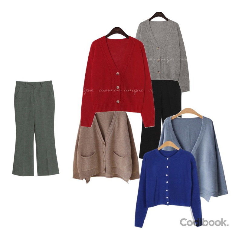 common unique DAY WOOL 60% TWIST KNIT CARDIGAN,TODAY ME 카보 슬랙스,TODAY ME 카보 슬랙스등을 매치한 코디