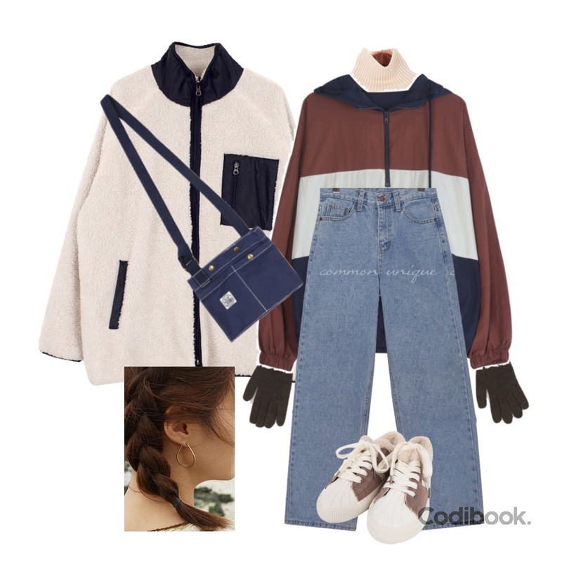 biznshoe Dumble zip-up (3colors),ROCOSIX 샹드리 터틀 울 니트,AIN colorful wool gloves등을 매치한 코디
