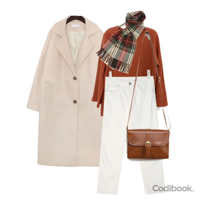 binary01 트임 블랑 커프스 티셔츠,common unique [OUTER] TIME WOOL BIG POCKET SINGLE COAT,AIN aden napping cotton pants (s, m)등을 매치한 코디
