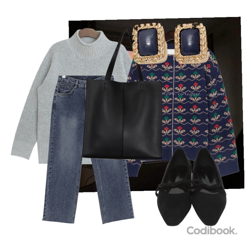 view,common unique EMILY FLOWER KNIT ZIPUP CARDIGAN,TODAY ME 해키 반폴라 니트등을 매치한 코디