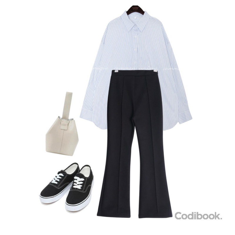 biznshoe Strap bucket bag (6color),common unique RORA STRIPE LOOSE FIT SHIRTS,GIRLS RULE 핀탁 기모 부츠컷 레깅스팬츠 (pt1934)등을 매치한 코디