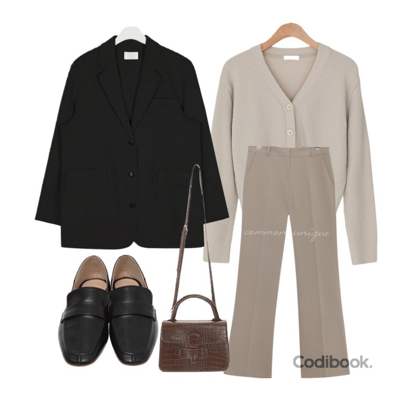 AIN two pocket handmade coat (wool90%),common unique PLENTIFUL SET-UP STRAIGHT SLACKS,BANHARU 5 color v-neck cardigan등을 매치한 코디