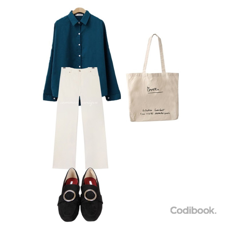 about moon 5089 링 로퍼 (5 color),ENVYLOOK 퍼리피치셔츠,common unique RAVE BANDING COTTON PANTS등을 매치한 코디