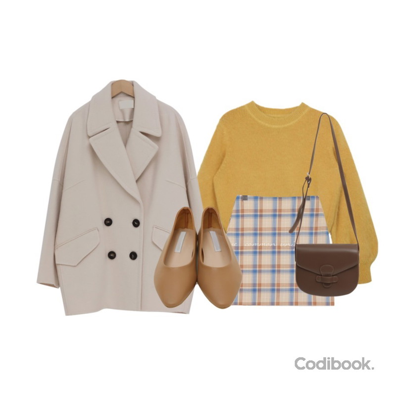 From Beginning Half stitch handmade coat_M (울 90%) (size : free),common unique [SKIRT] DOLOS CHECK COLOR MIX MINI SKIRT,MIXXMIX Soft Angora Knit Top등을 매치한 코디
