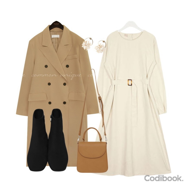 From Beginning Two-way minimal strap bag_J (size : one),AIN caramel belt ops,common unique [OUTER] RONDA UNIQUE DOUBLE LONG COAT등을 매치한 코디