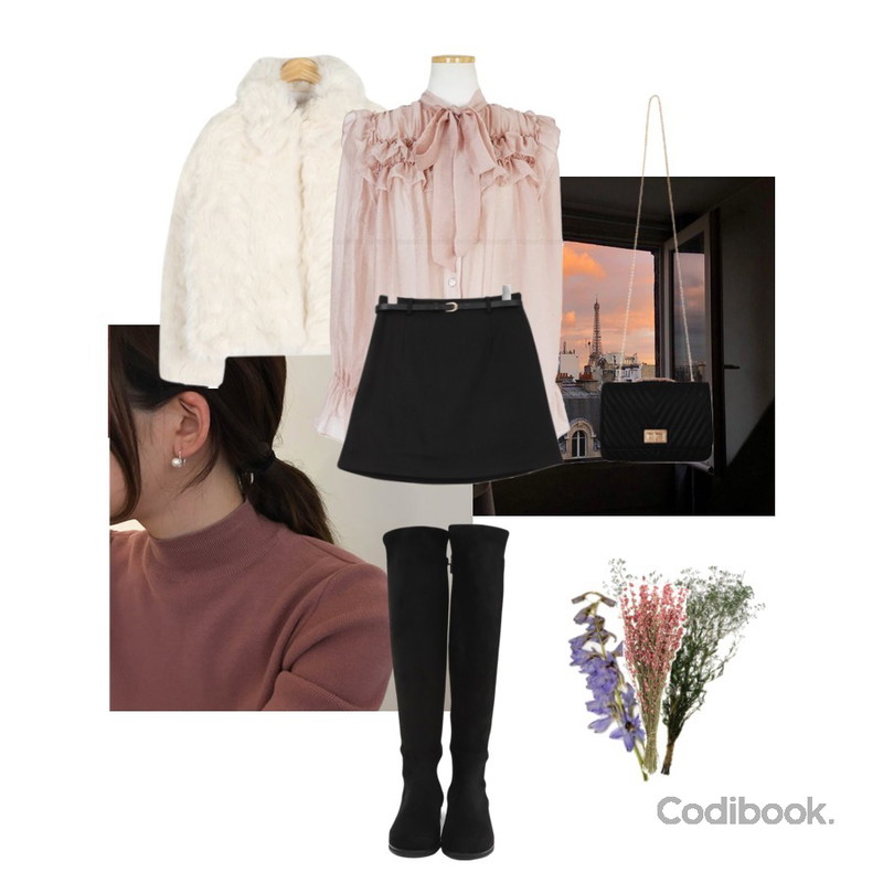 white flower,view,lavenir (silver925) link earring등을 매치한 코디