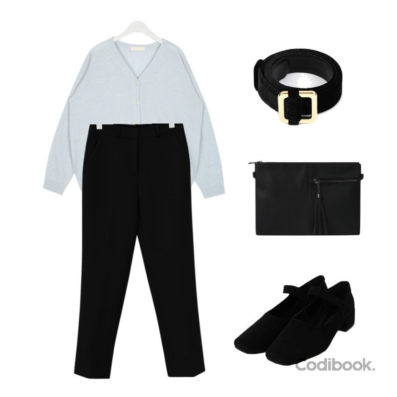 Zemma World Wonder-메리제인미들힐 (3.5cm),From Beginning Spring straight line slacks_B (size : S,M),AIN cell pastel wool cardigan등을 매치한 코디