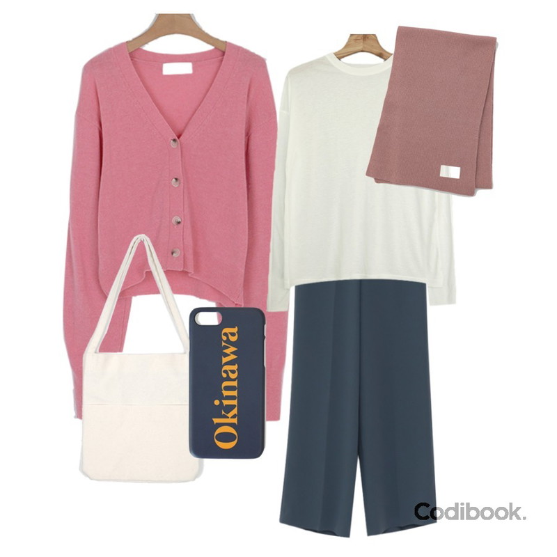 From Beginning Side zipper long slacks_M (size : S,M,L),somedayif glam crop v-neck cardigan (3colors),Zemma World 스프링 쫀쫀여리 티셔츠등을 매치한 코디