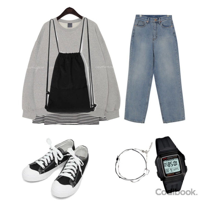 GIRLS RULE 알달 폴라티 (t5540),common unique [TOP] 5 COLOR MORU LOOSE FIT SLIT MTM,From Beginning Light washing wide denim_S (size : S,M,L)등을 매치한 코디