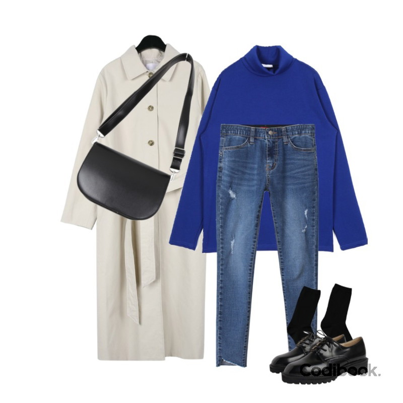 daily monday Mono single trench coat,openthedoor over pola T (10 color) - UNISEX,BACHO 세컨드 데미지 스키니진등을 매치한 코디