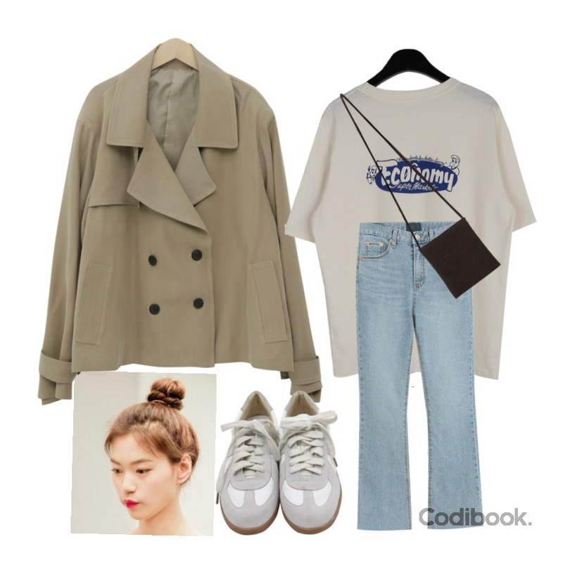 ㅎ,From Beginning Made_outer-132_half trench jacket_S (size : free),daily monday Economy printing t-shirt등을 매치한 코디
