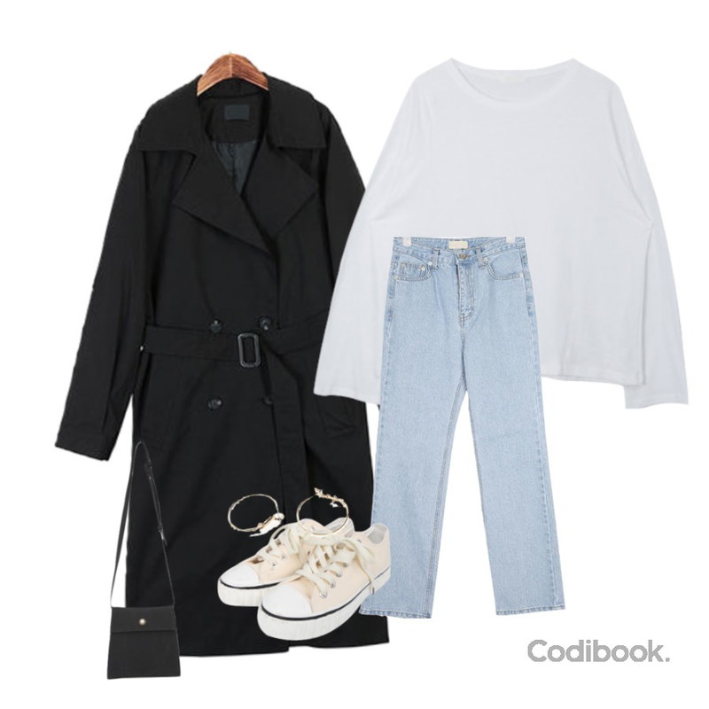 ROCOSIX 버킨 트렌치 코트,AIN canoe semi boots cut denim pants (s, m),MIXXMIX 스프링 박시 탑등을 매치한 코디