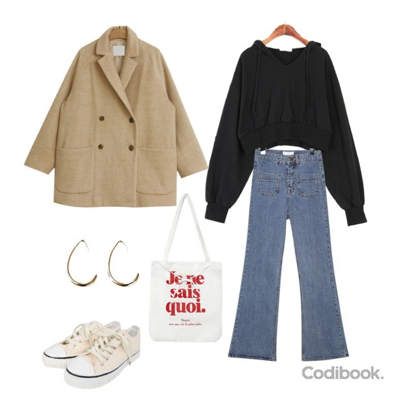BULLANG GIRL 브리치스니커즈,ROCOSIX 리빙스 크롭 후드,common unique MINI POCKET BOOTS DENIM PANTSWITH CELEBRITY _ 유리(소녀시대) 착용등을 매치한 코디