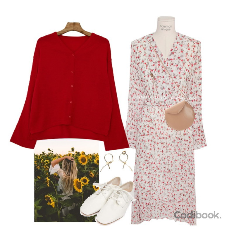 sunflowers,common unique [OPS] MELTING FLOWER CHIFFON LONG OPS,Zemma World [1+1 구매시 무배♥]스프링 베이직가디건등을 매치한 코디