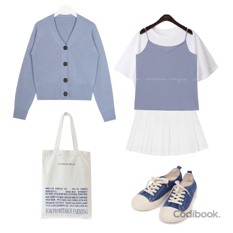 BULLANG GIRL 바닐라테니스SK #치마바지 #속바지있음 #11컬러,BACHO 조이 이너 반팔티,common unique 5 COLOR SMITH V NECK SLEEVELESS등을 매치한 코디